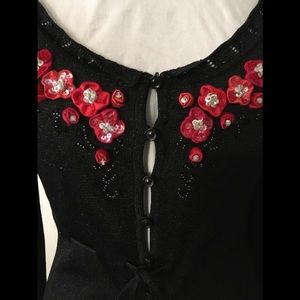 Betsey Johnson Metallic Black w/Pink roses Sweater